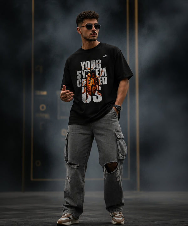 Cockroach Graphic Oversized Black T-Shirt for Men | Bold Streetwear Statement Tee