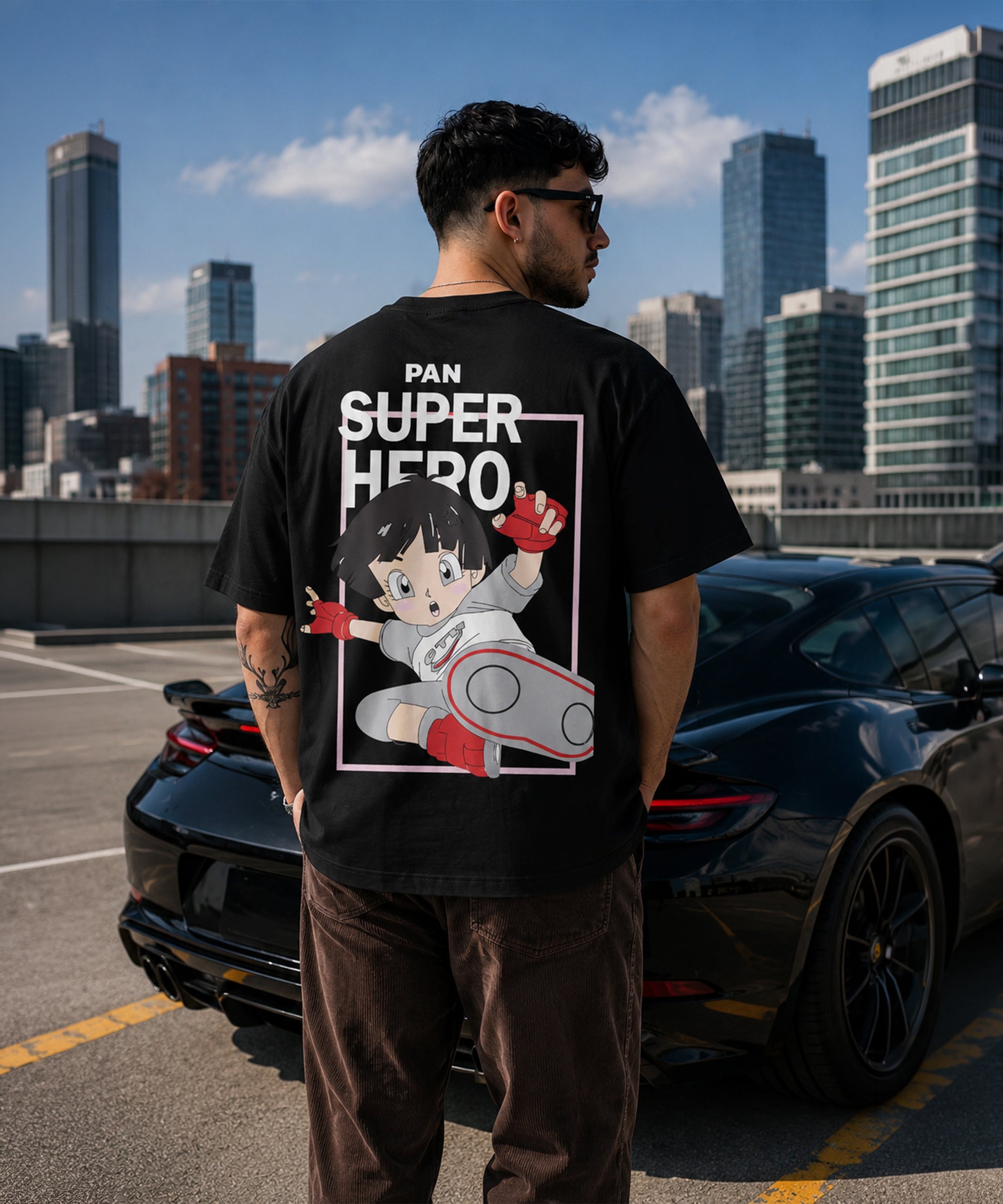 Super Hero Anime Oversized T-Shirt for Men | Back Print Streetwear Graphic Tee
