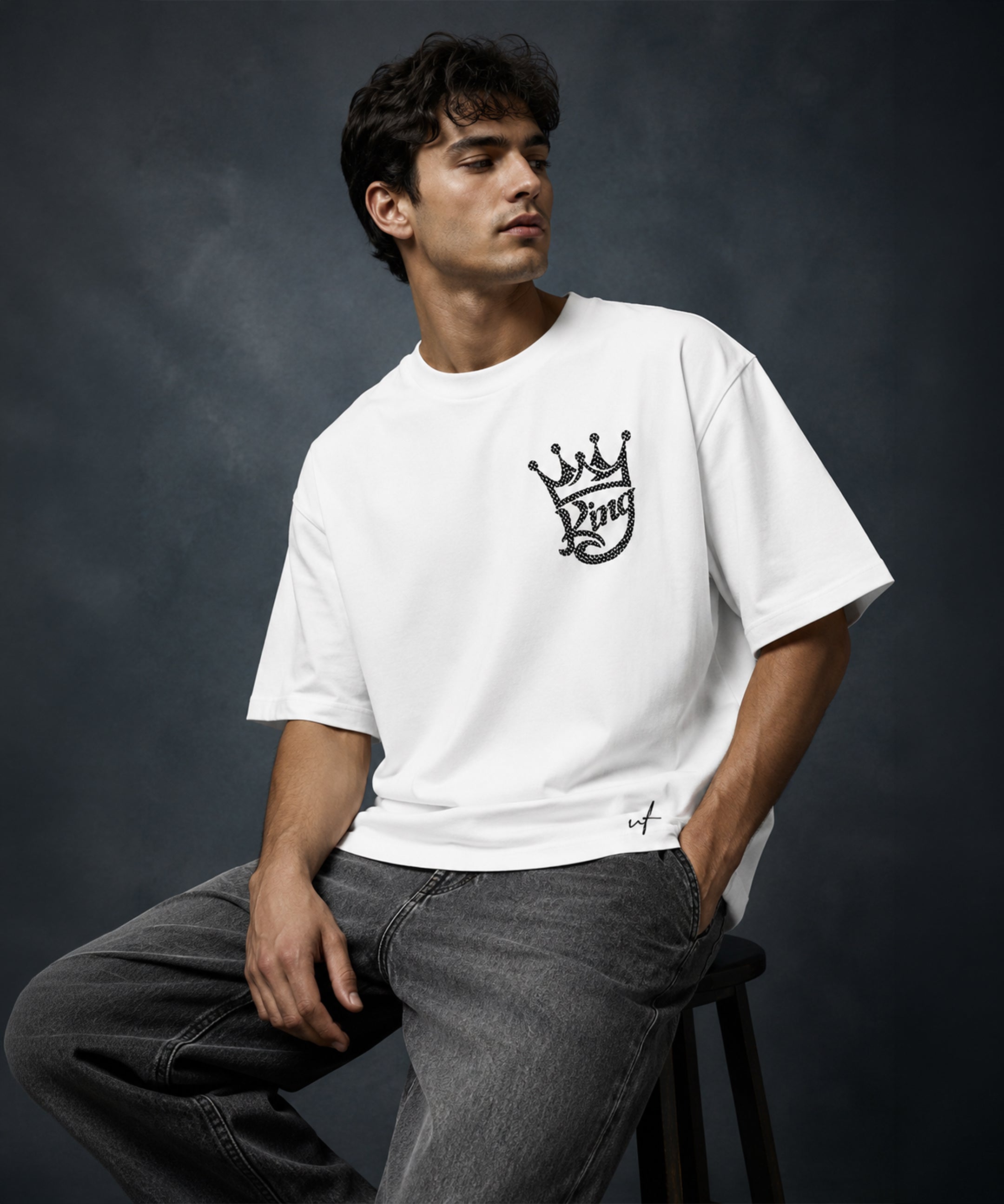 King Crown Oversized White T-Shirt for Men | Minimal Streetwear Graphic Tee