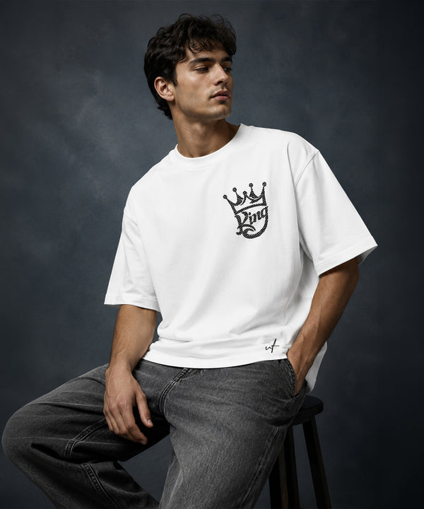 King Crown Oversized White T-Shirt for Men | Minimal Streetwear Graphic Tee