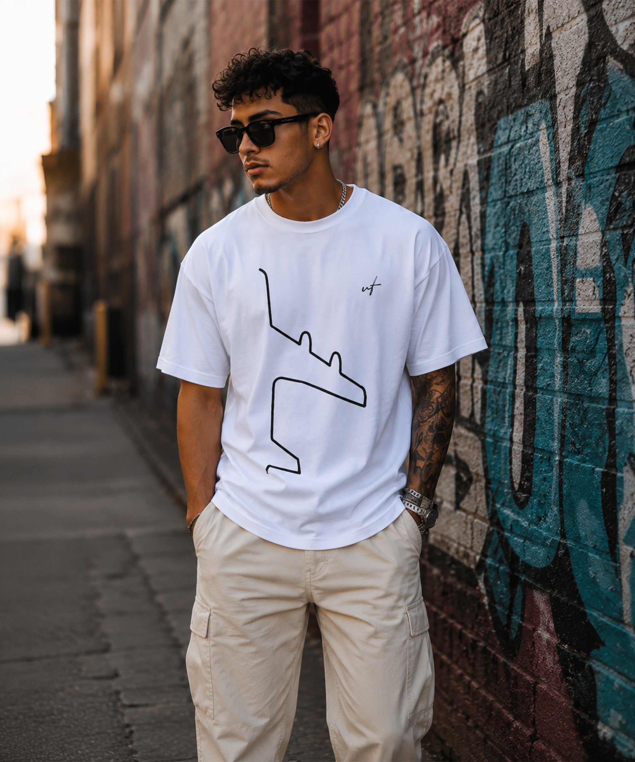 Minimal Abstract Line Art Oversized T-Shirt for Men | Premium Streetwear Graphic Tee