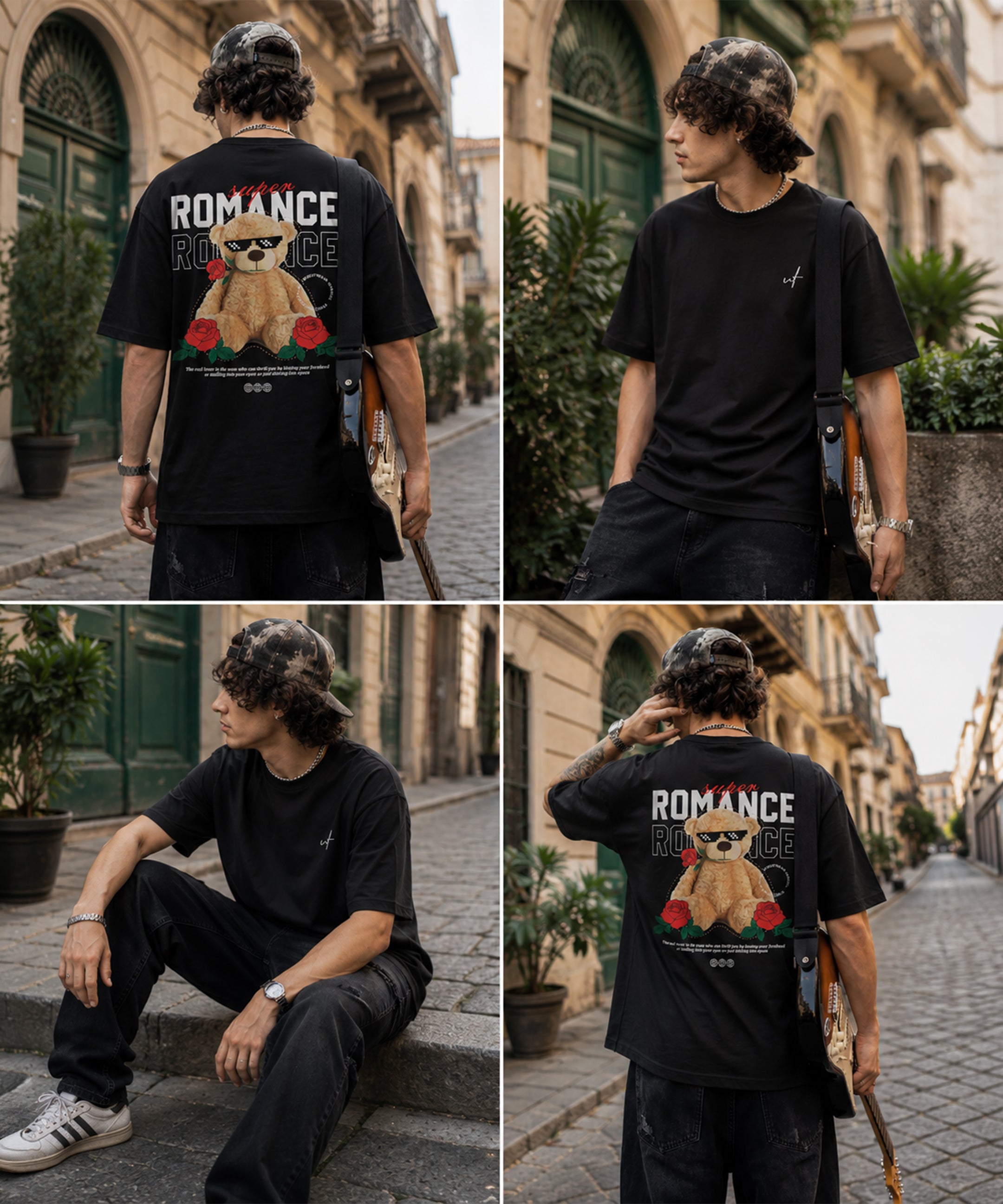Super Romance Teddy Bear Oversized T-Shirt for Men | Back Print Streetwear Graphic Tee