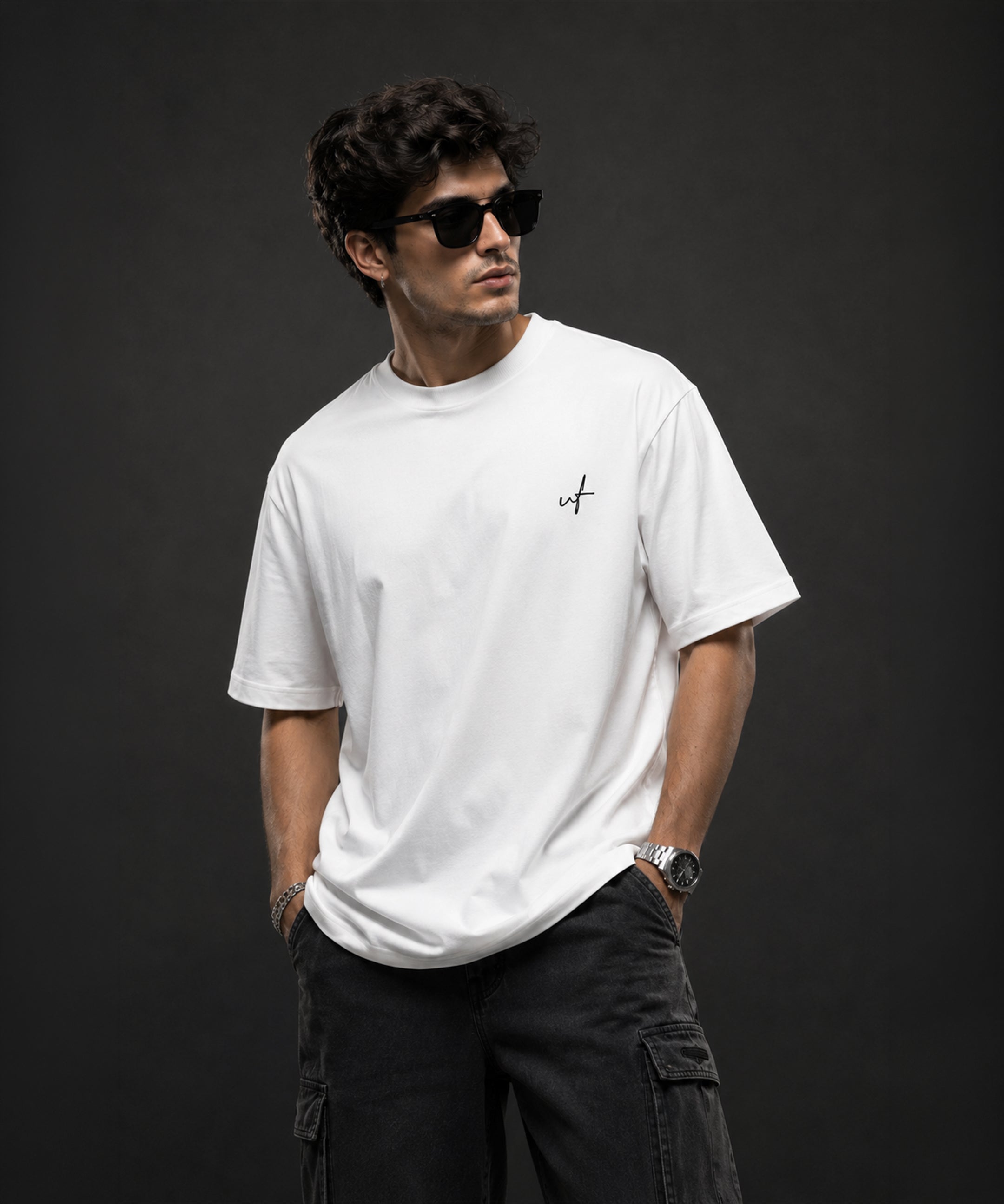Stay Cool Teddy Bear Oversized T-Shirt for Men | Aesthetic Streetwear Tee | Black & White