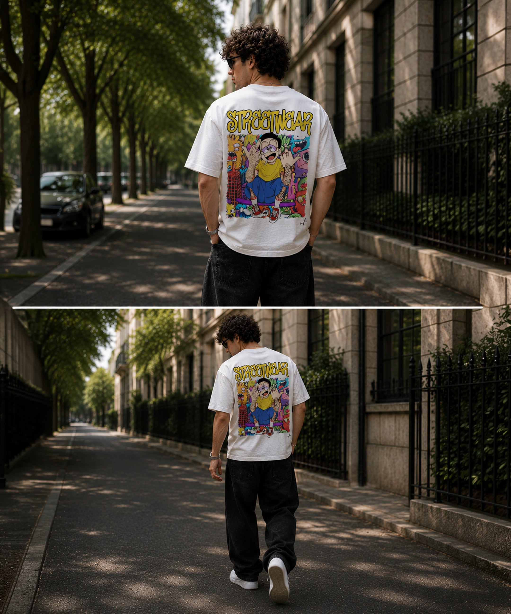 Streetwear Anime Oversized T-Shirt for Men | Cartoon Graphic Back Print Tee