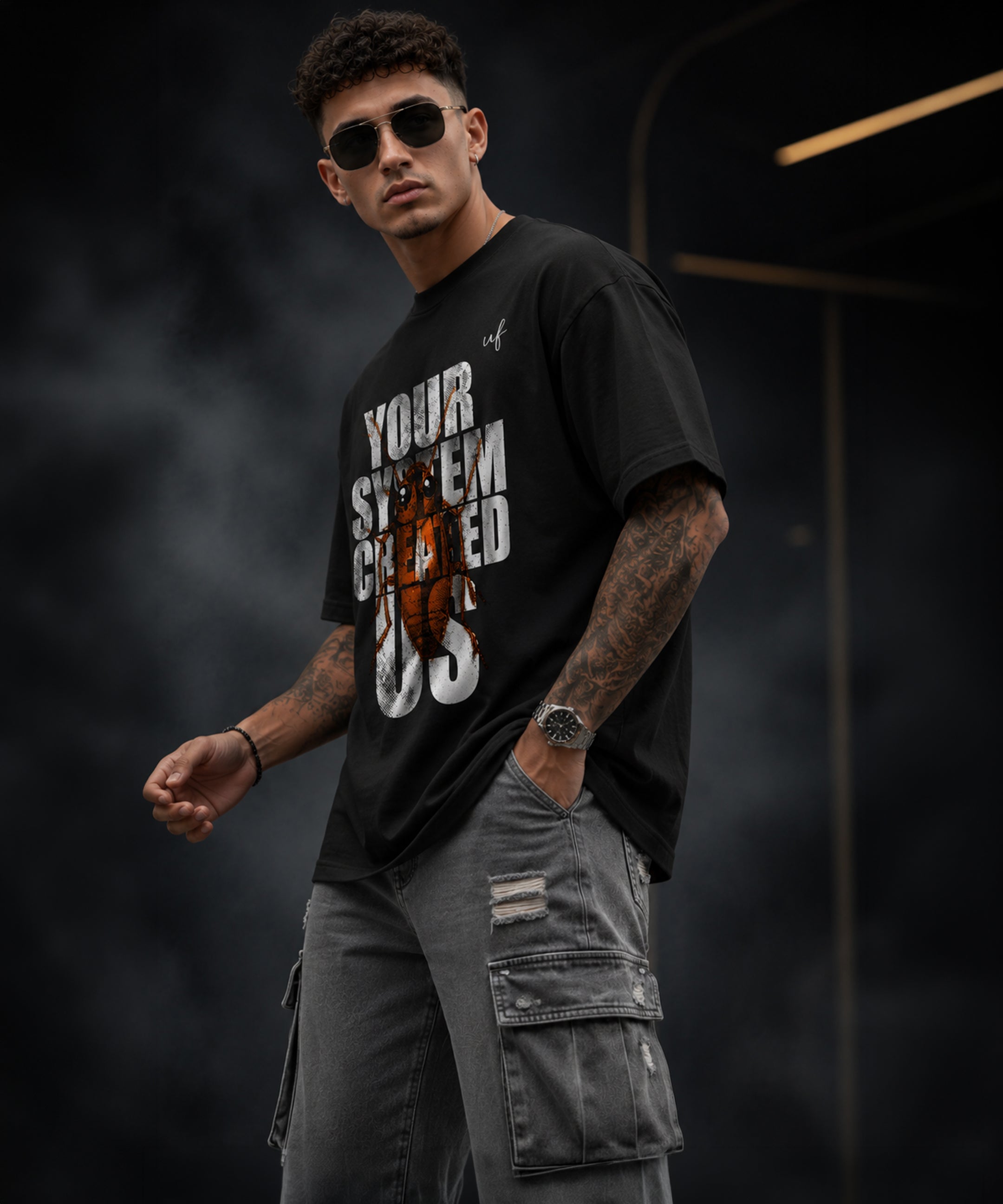 Cockroach Graphic Oversized Black T-Shirt for Men | Bold Streetwear Statement Tee