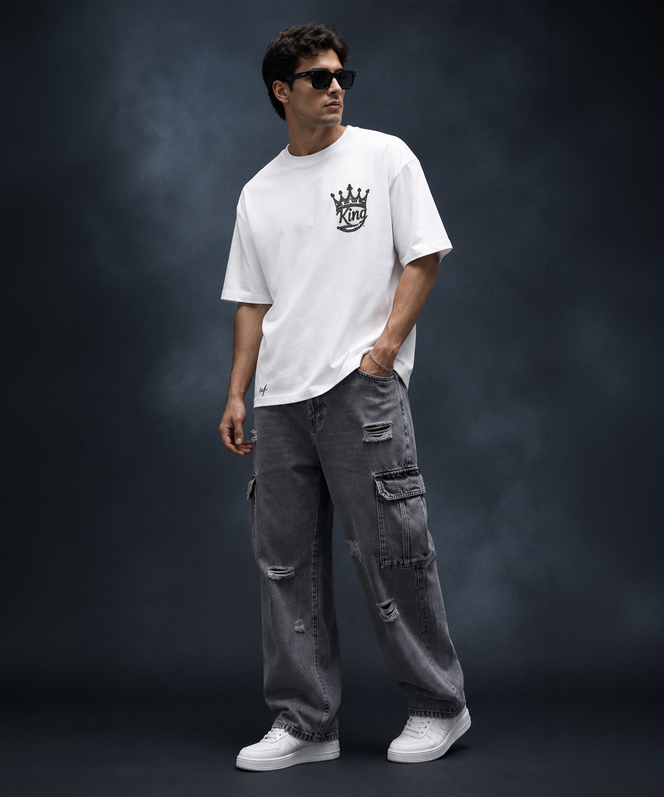 King Crown Oversized White T-Shirt for Men | Minimal Streetwear Graphic Tee
