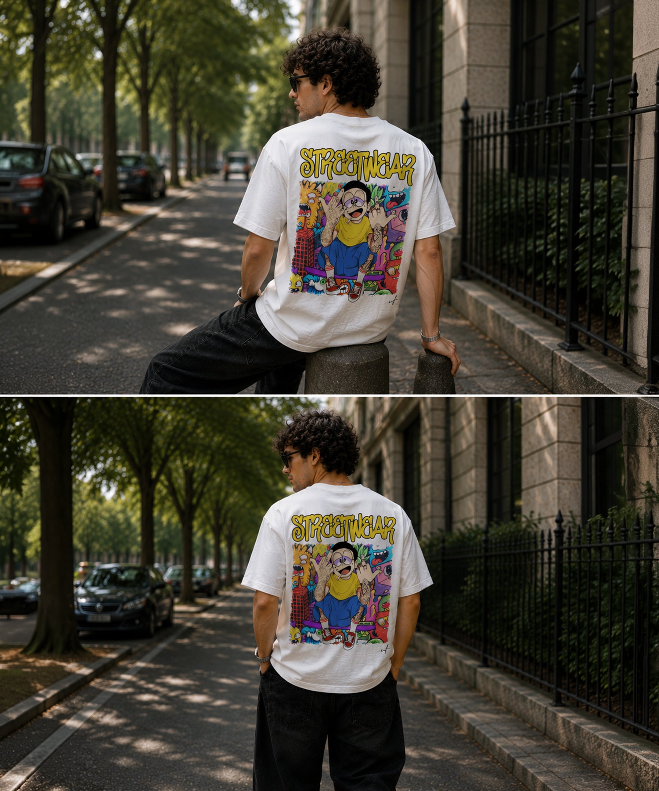 Streetwear Anime Oversized T-Shirt for Men | Cartoon Graphic Back Print Tee