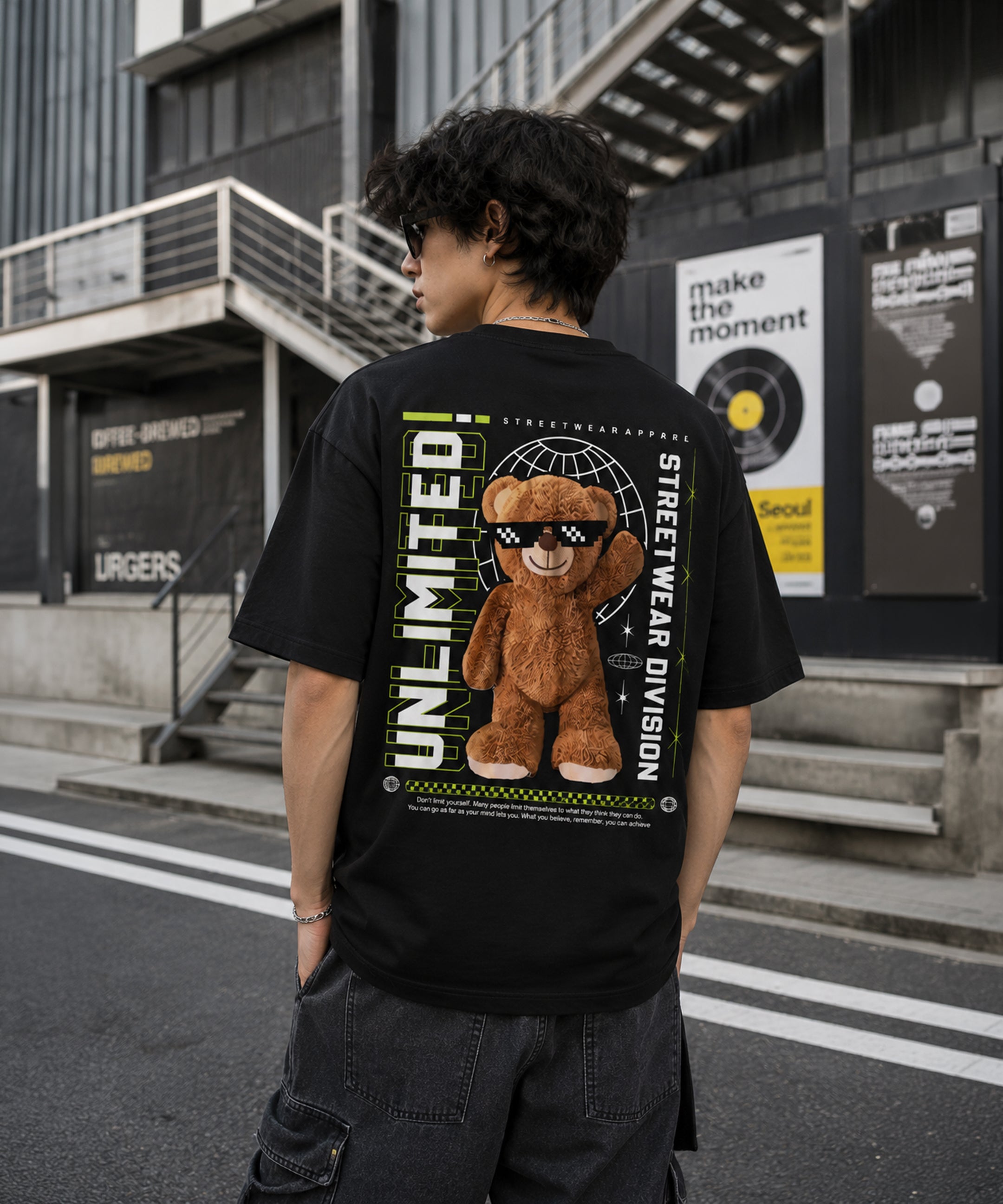 Unlimited Teddy Bear Oversized T-Shirt for Men | Premium Streetwear Back Print Graphic Tee