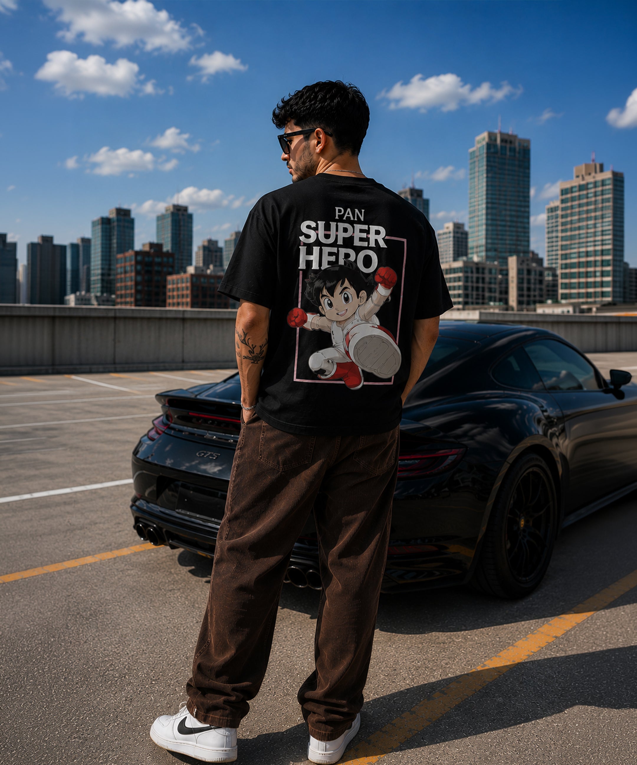 Super Hero Anime Oversized T-Shirt for Men | Back Print Streetwear Graphic Tee