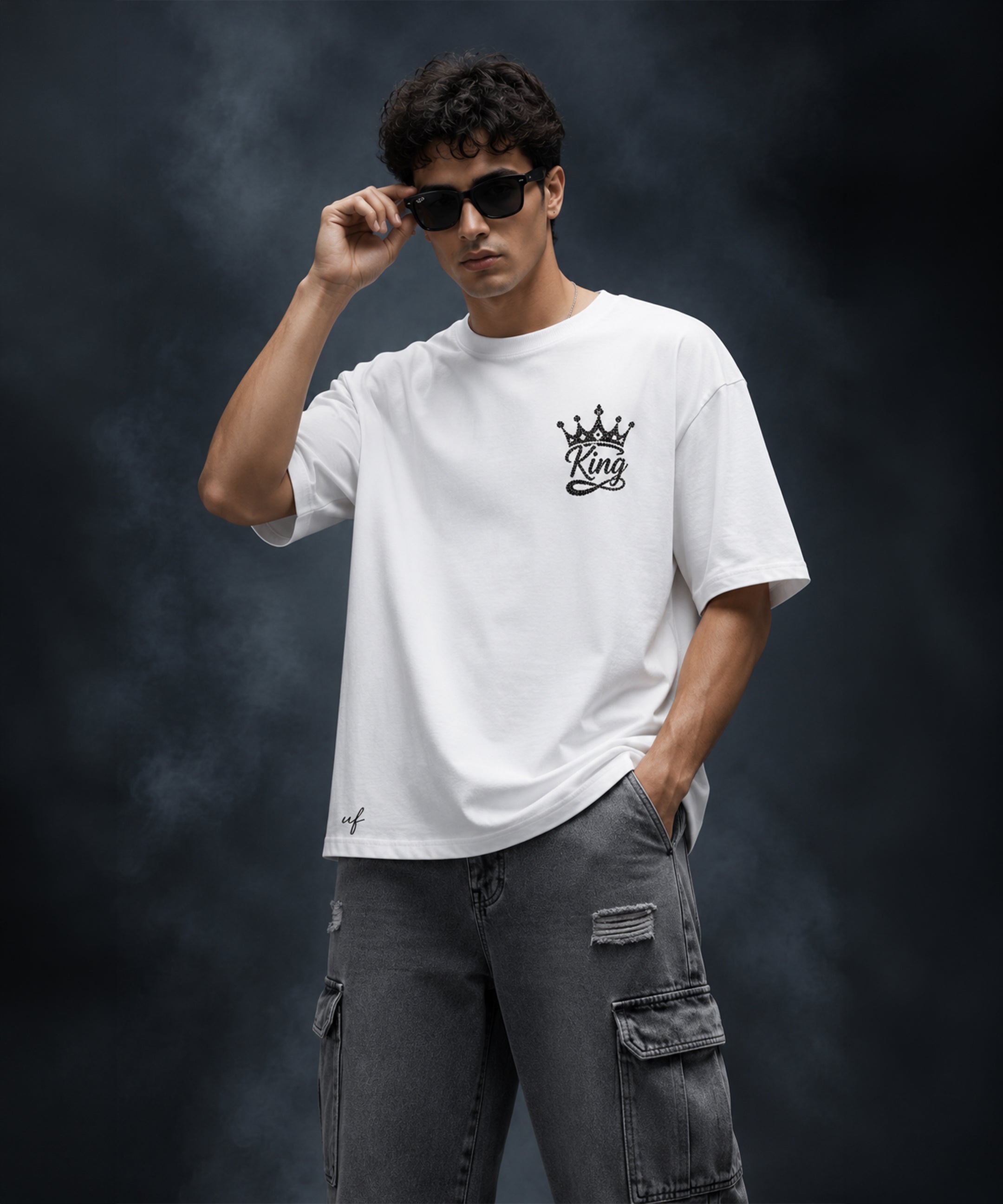 King Crown Oversized White T-Shirt for Men | Minimal Streetwear Graphic Tee