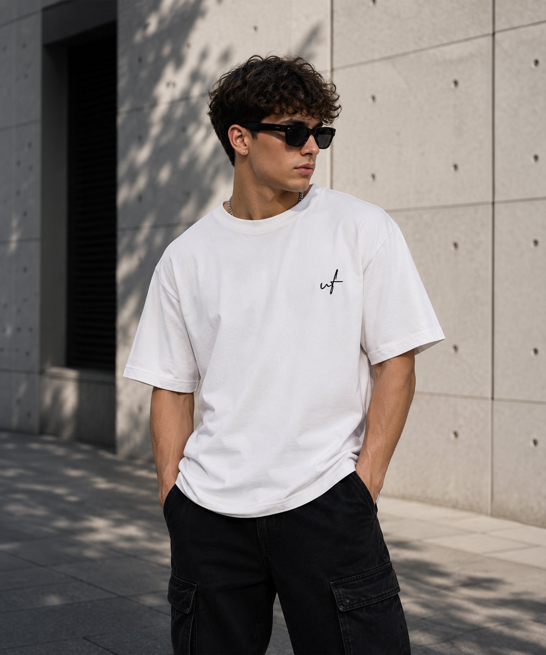 Fake Smile Teddy Bear Oversized T-Shirt for Men | Aesthetic Streetwear Tee | Black & White