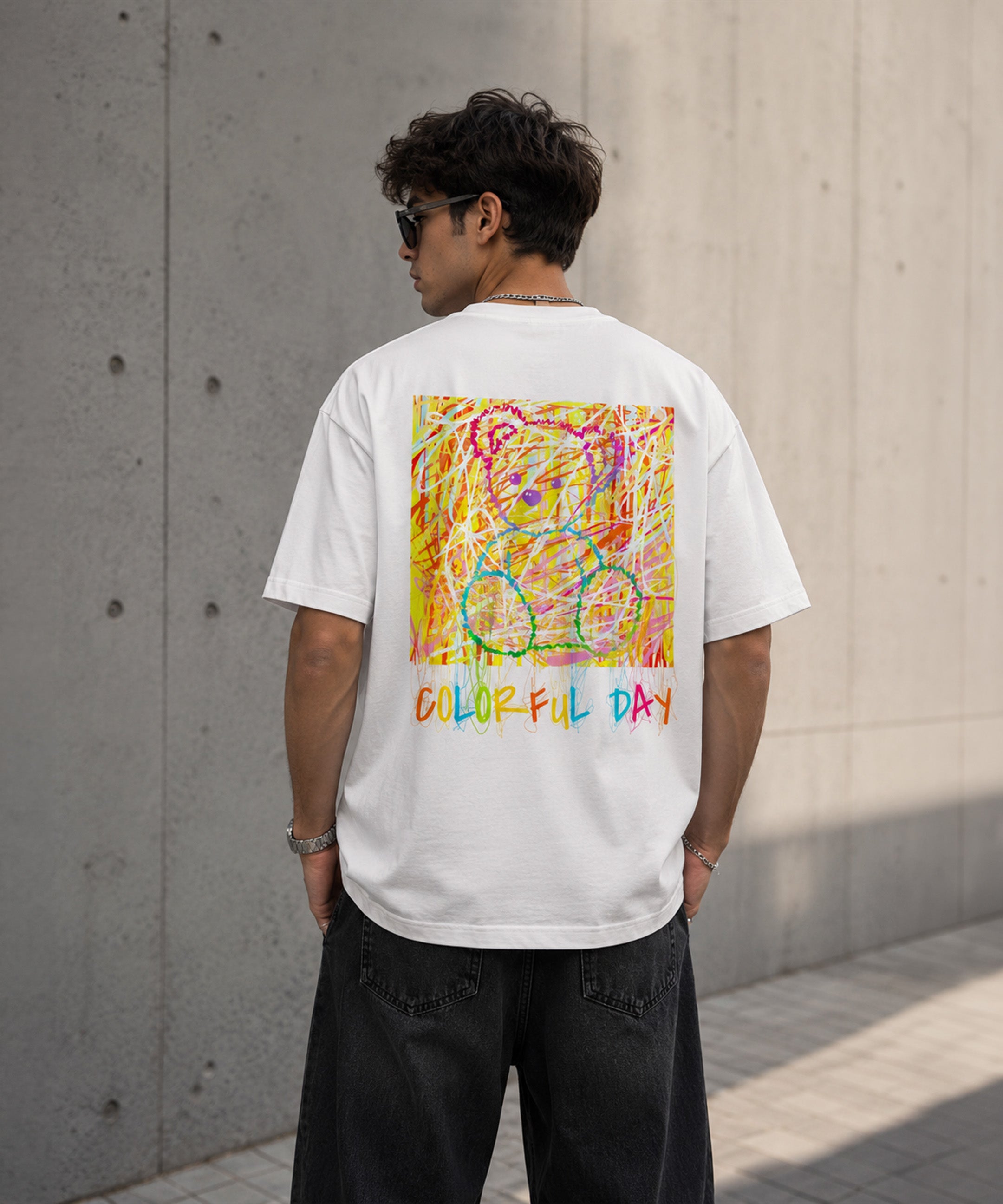 Colorful Teddy Bear Oversized T-Shirt for Men | Aesthetic Streetwear Tee | Black & White