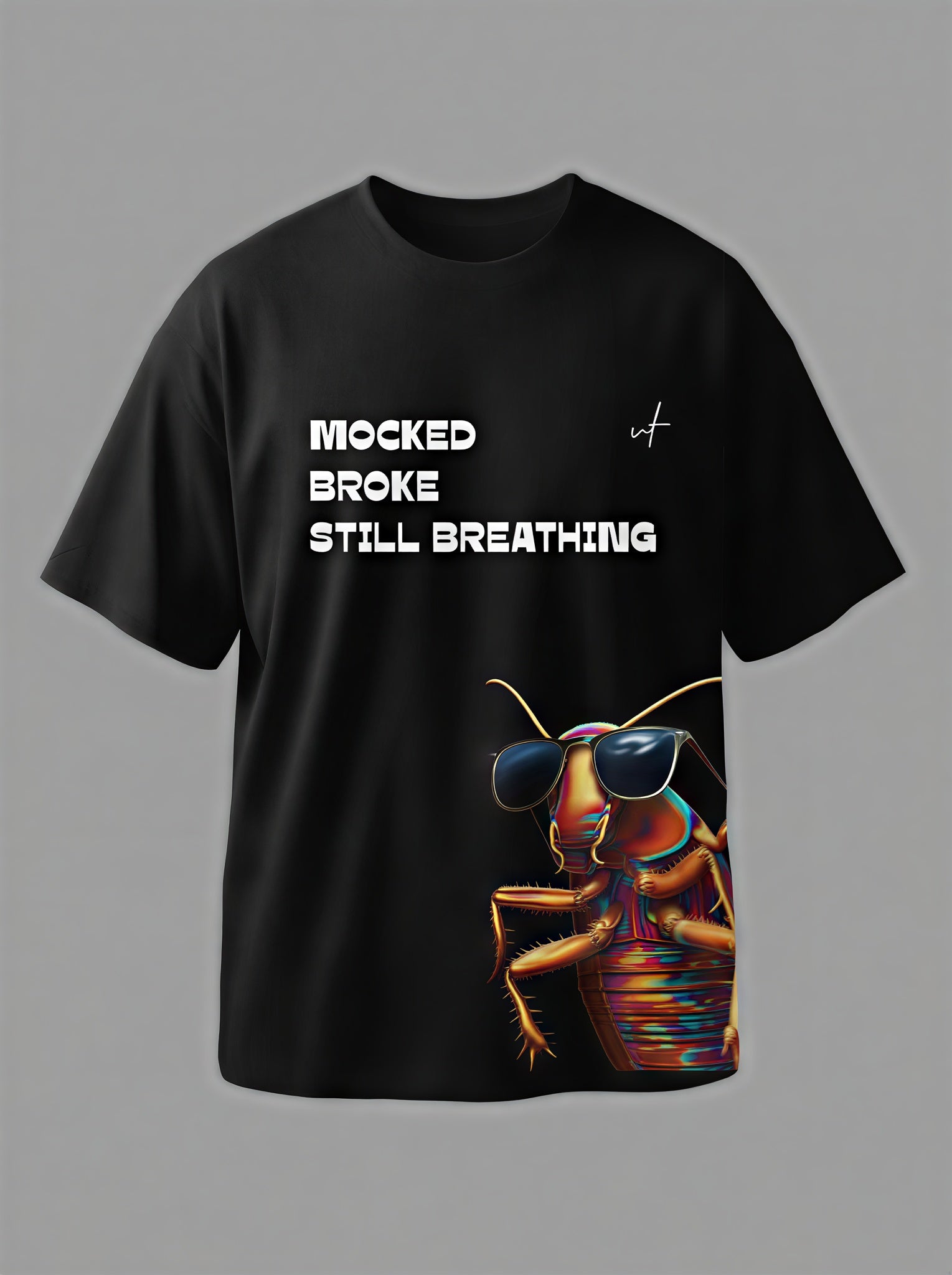 Cockroach Graphic Oversized T-Shirt for Men | Funky Streetwear Tee | Black & White