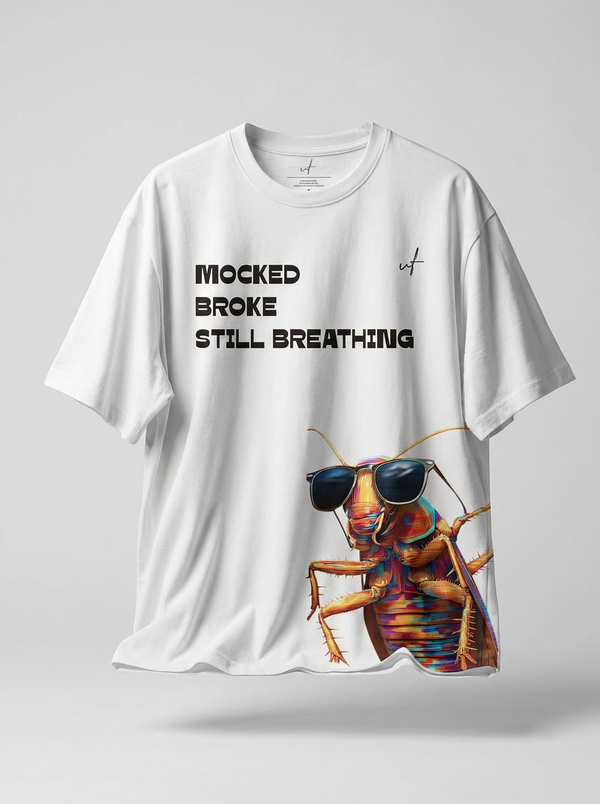 Cockroach Graphic Oversized T-Shirt for Men | Funky Streetwear Tee | Black & White
