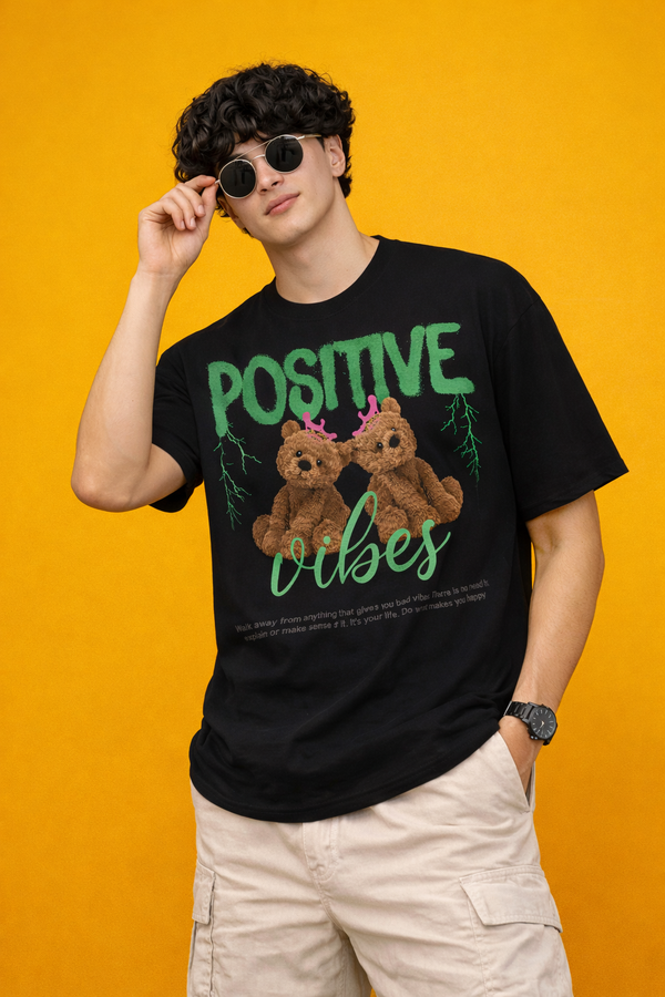 Positive Vibes Teddy Bear Graphic T-Shirt – Cute Feel-Good Tee