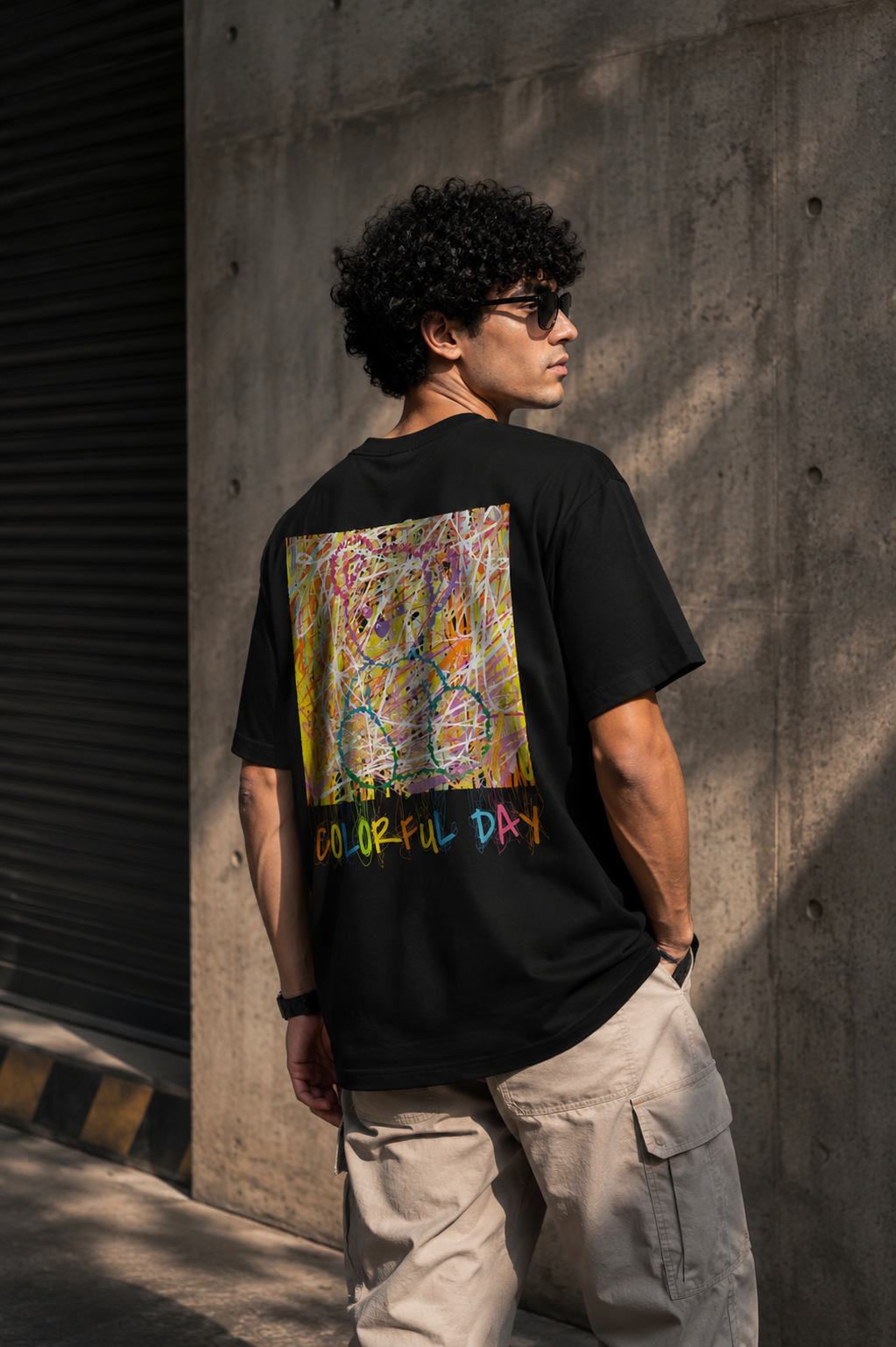 Colorful Day Abstract Art Graphic T-Shirt – Urban Back Print Streetwear Tee