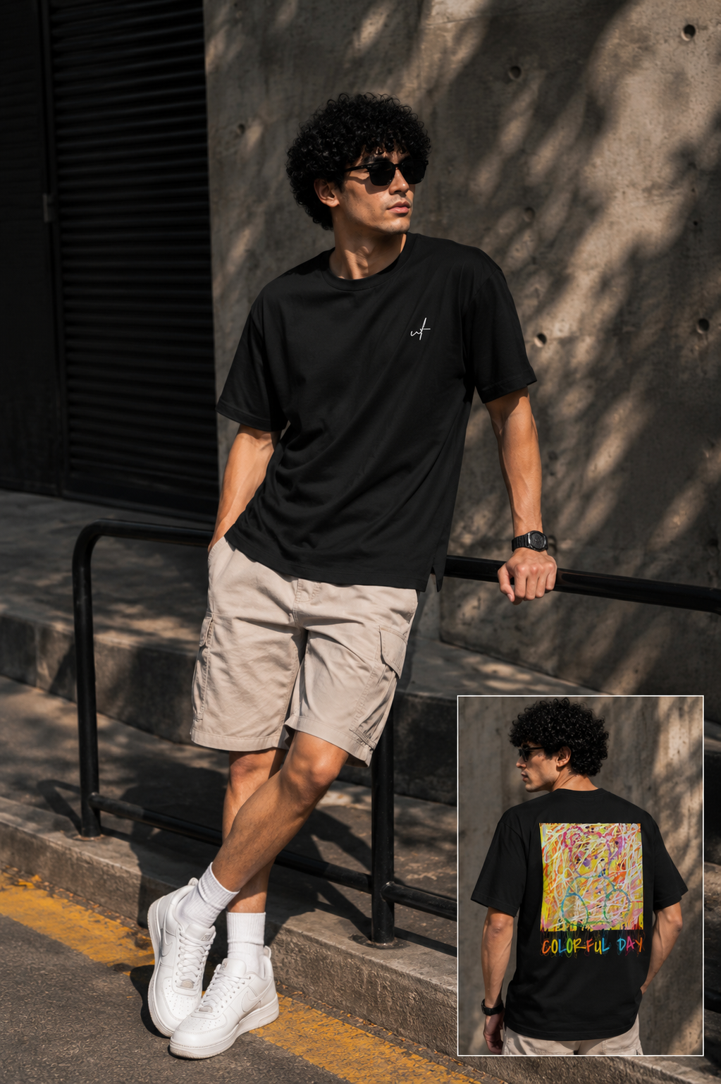 Colorful Day Abstract Art Graphic T-Shirt – Urban Back Print Streetwear Tee