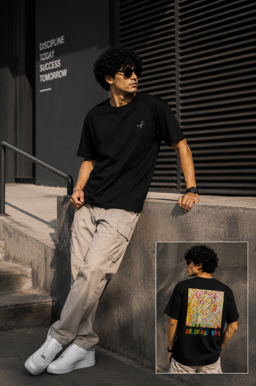 Colorful Day Abstract Art Graphic T-Shirt – Urban Back Print Streetwear Tee
