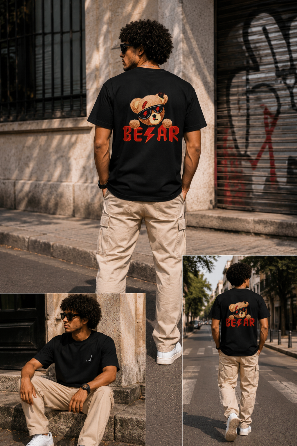 BESAR Teddy Back Print Graphic T-Shirt – Urban Streetwear Oversized Tee