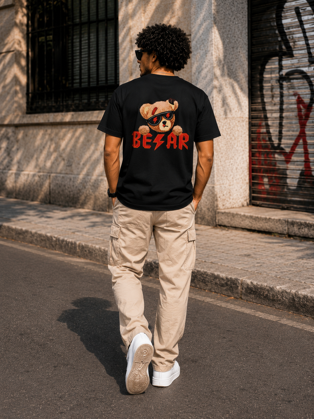BESAR Teddy Back Print Graphic T-Shirt – Urban Streetwear Oversized Tee