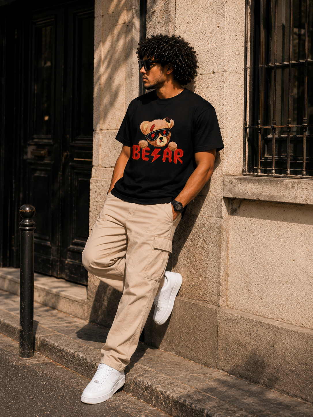 BESAR Teddy Back Print Graphic T-Shirt – Urban Streetwear Oversized Tee