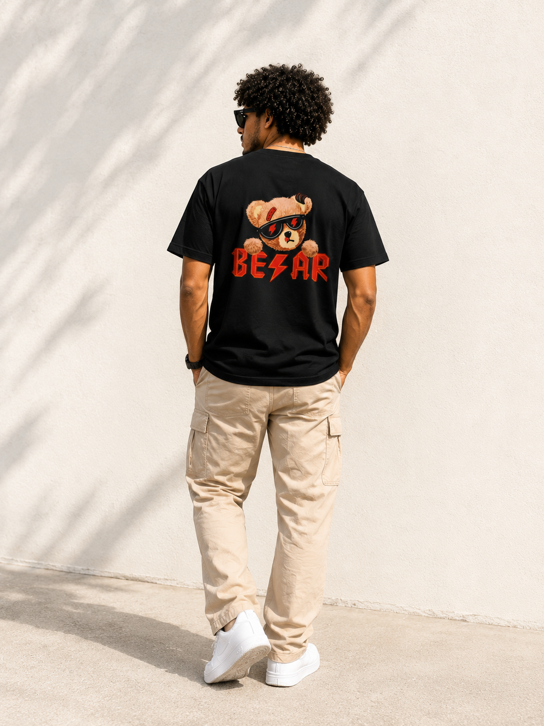 BESAR Teddy Back Print Graphic T-Shirt – Urban Streetwear Oversized Tee