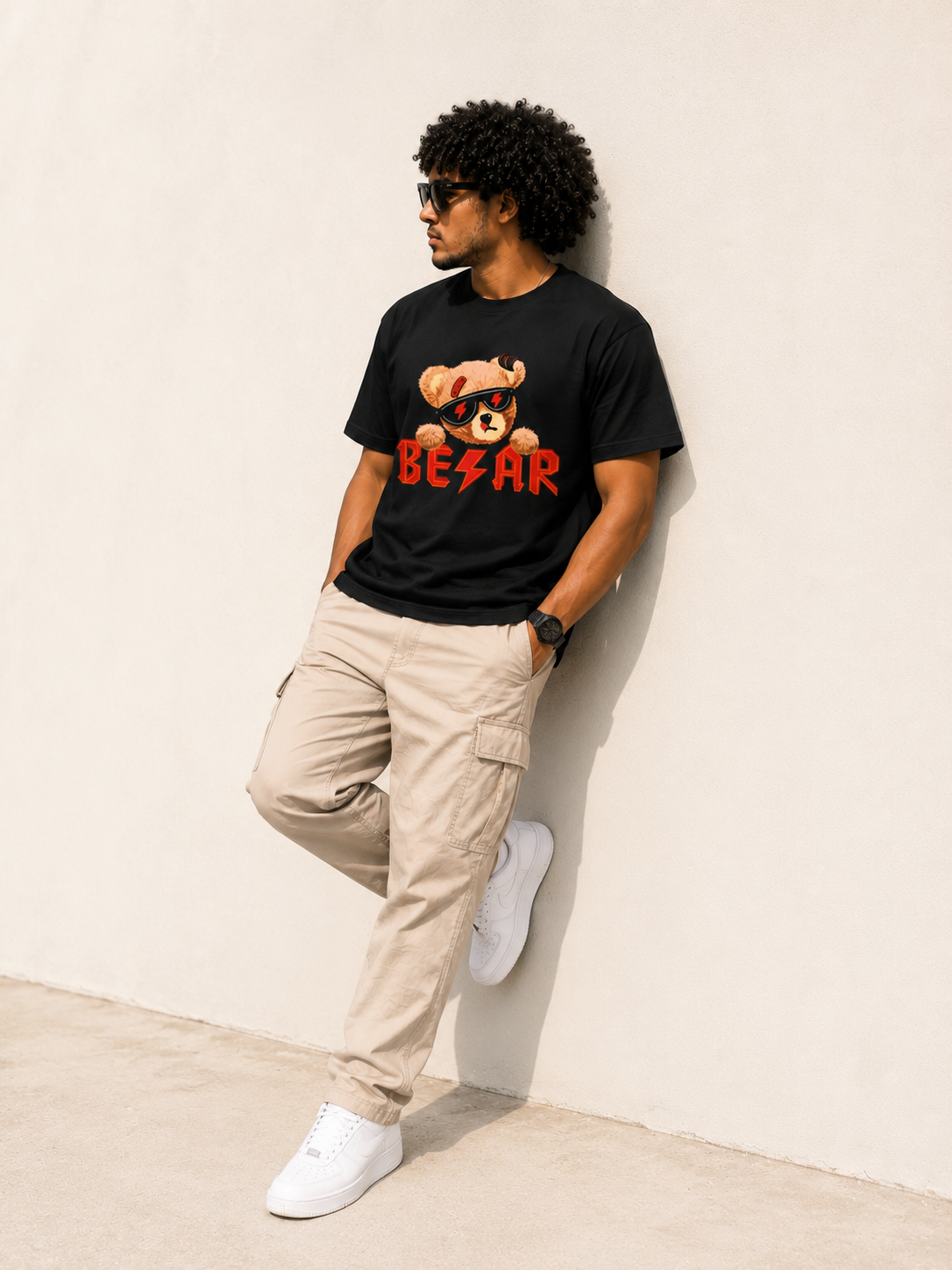 BESAR Teddy Back Print Graphic T-Shirt – Urban Streetwear Oversized Tee