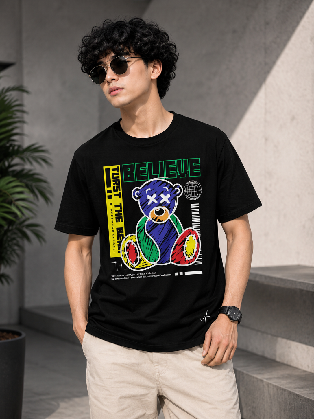 Believe Bear Graphic T-Shirt – Neon Urban Streetwear Tee