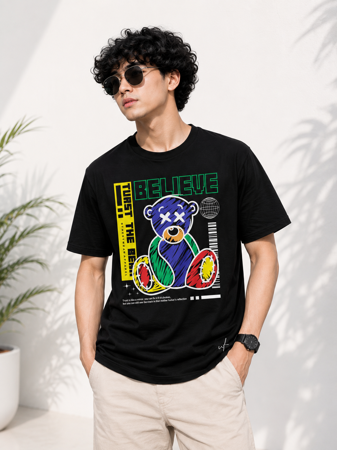 Believe Bear Graphic T-Shirt – Neon Urban Streetwear Tee