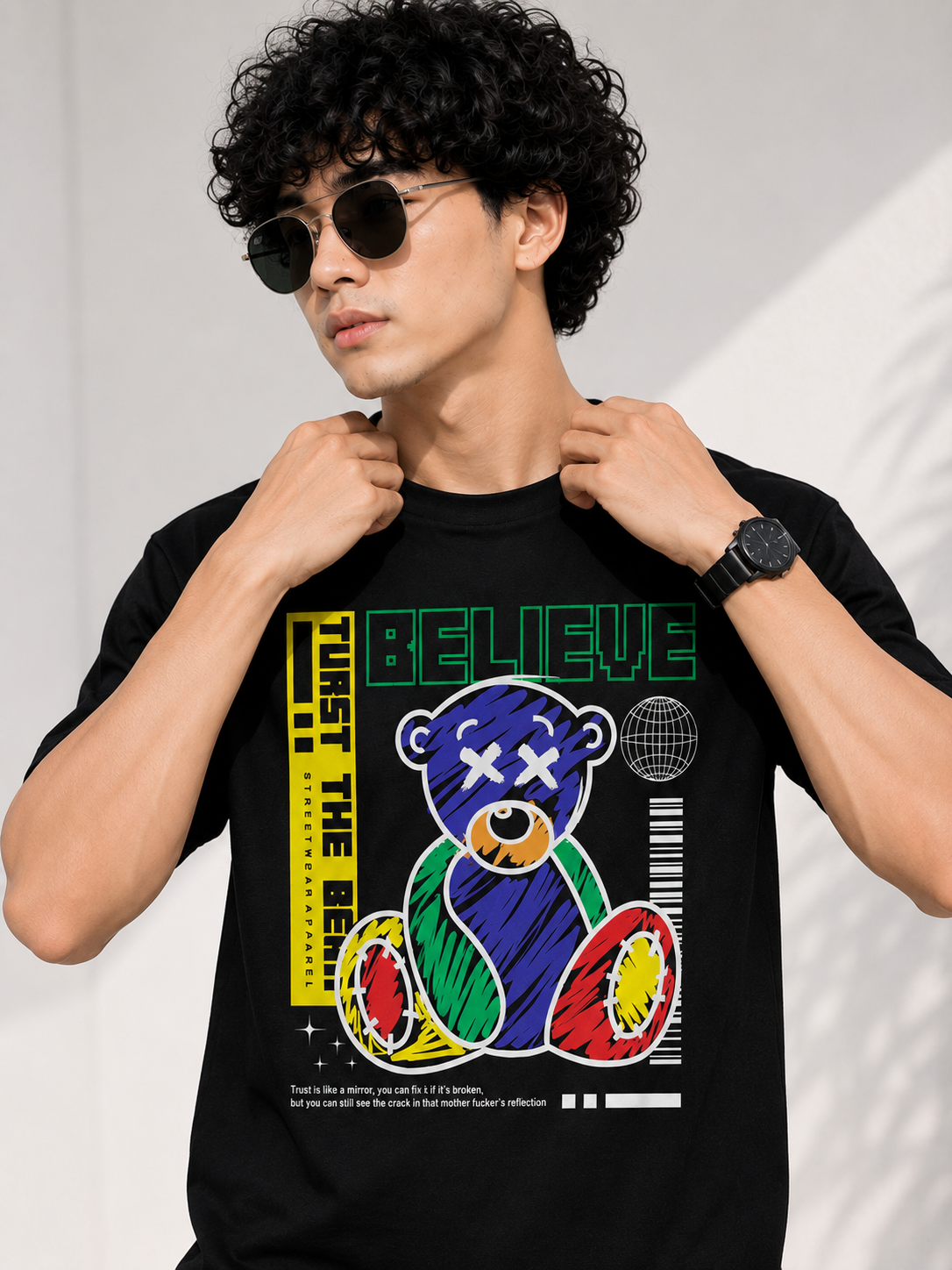 Believe Bear Graphic T-Shirt – Neon Urban Streetwear Tee