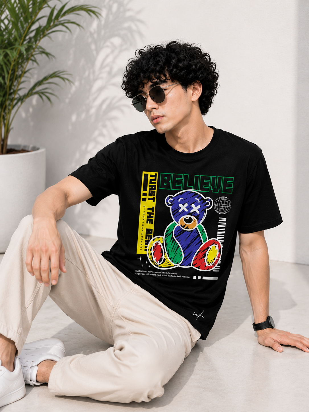 Believe Bear Graphic T-Shirt – Neon Urban Streetwear Tee