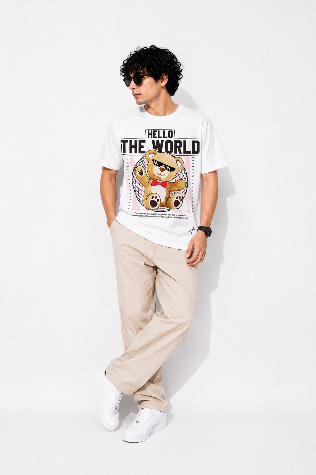Hello The World Teddy Graphic T-Shirt – Cute Streetwear Oversized Tee