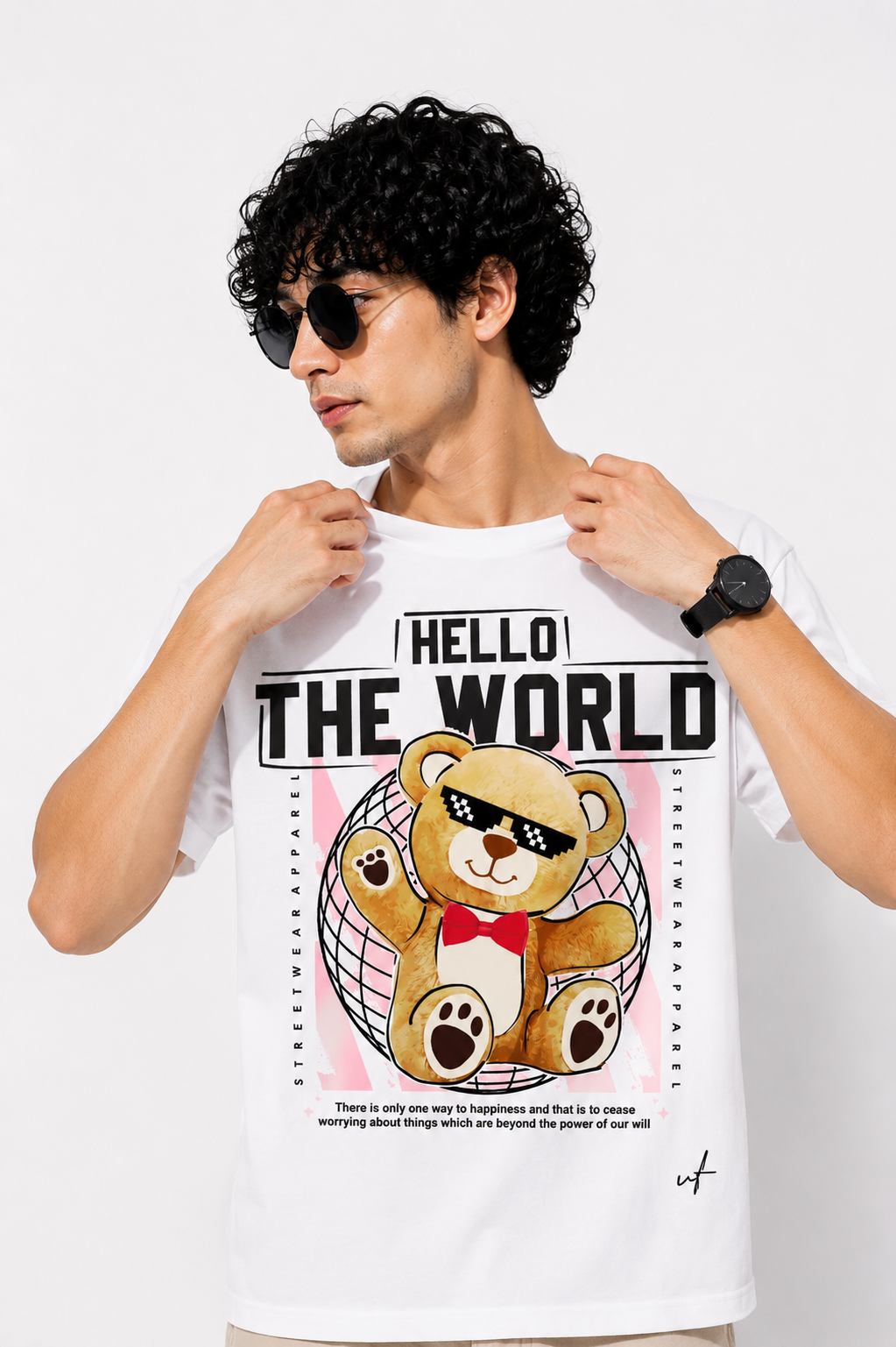 Hello The World Teddy Graphic T-Shirt – Cute Streetwear Oversized Tee