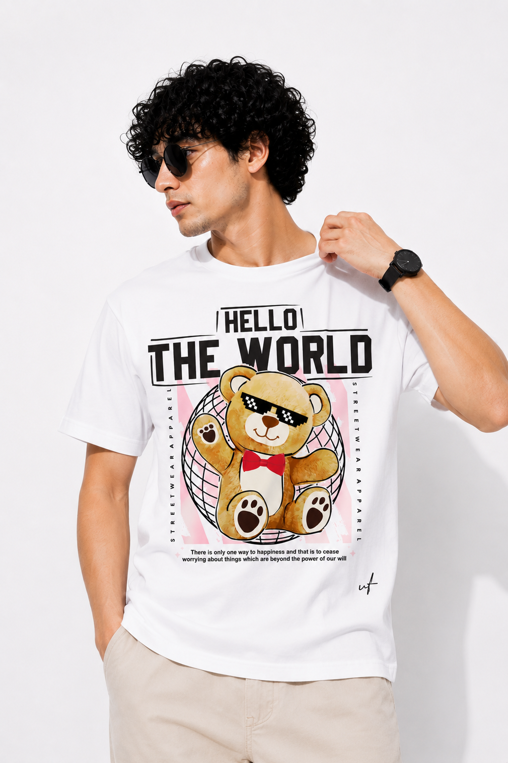 Hello The World Teddy Graphic T-Shirt – Cute Streetwear Oversized Tee