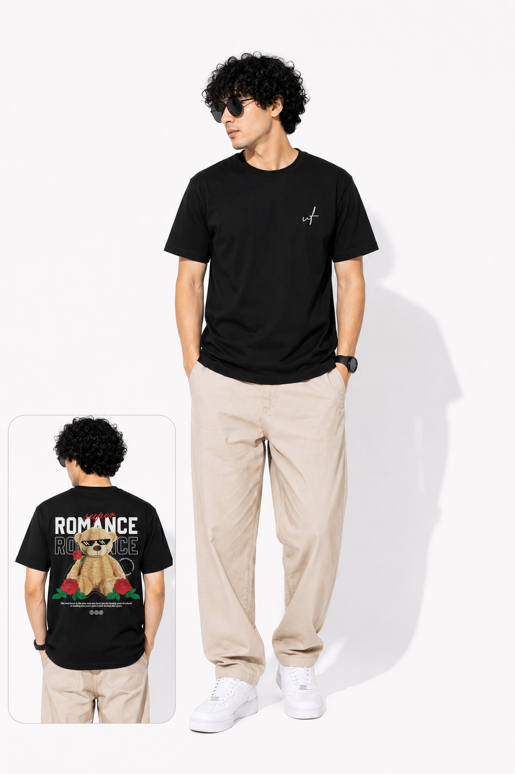 Urban Romance Teddy Back Print T-Shirt – Minimal Streetwear Oversized Tee