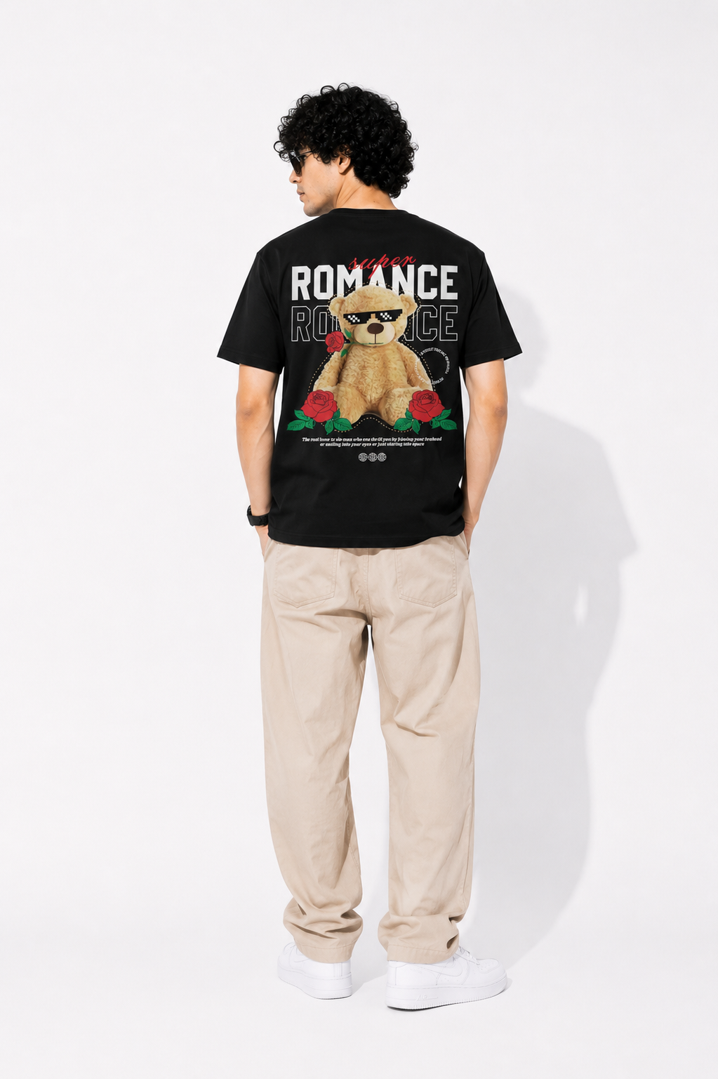 Urban Romance Teddy Back Print T-Shirt – Minimal Streetwear Oversized Tee