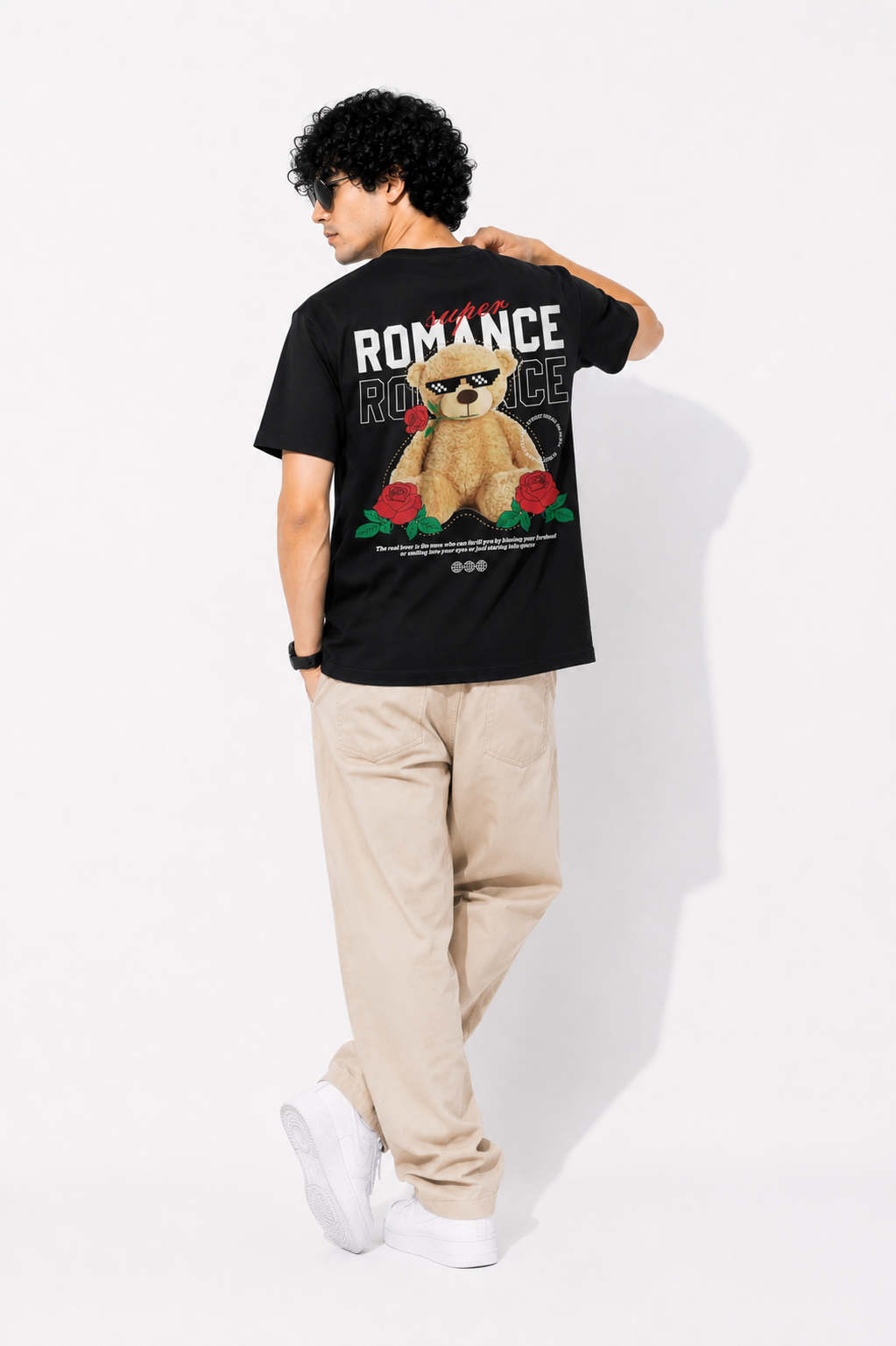 Urban Romance Teddy Back Print T-Shirt – Minimal Streetwear Oversized Tee