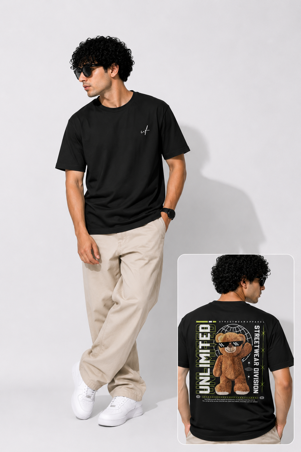 Offline Teddy Back Print T-Shirt – Minimal Streetwear Oversized Tee
