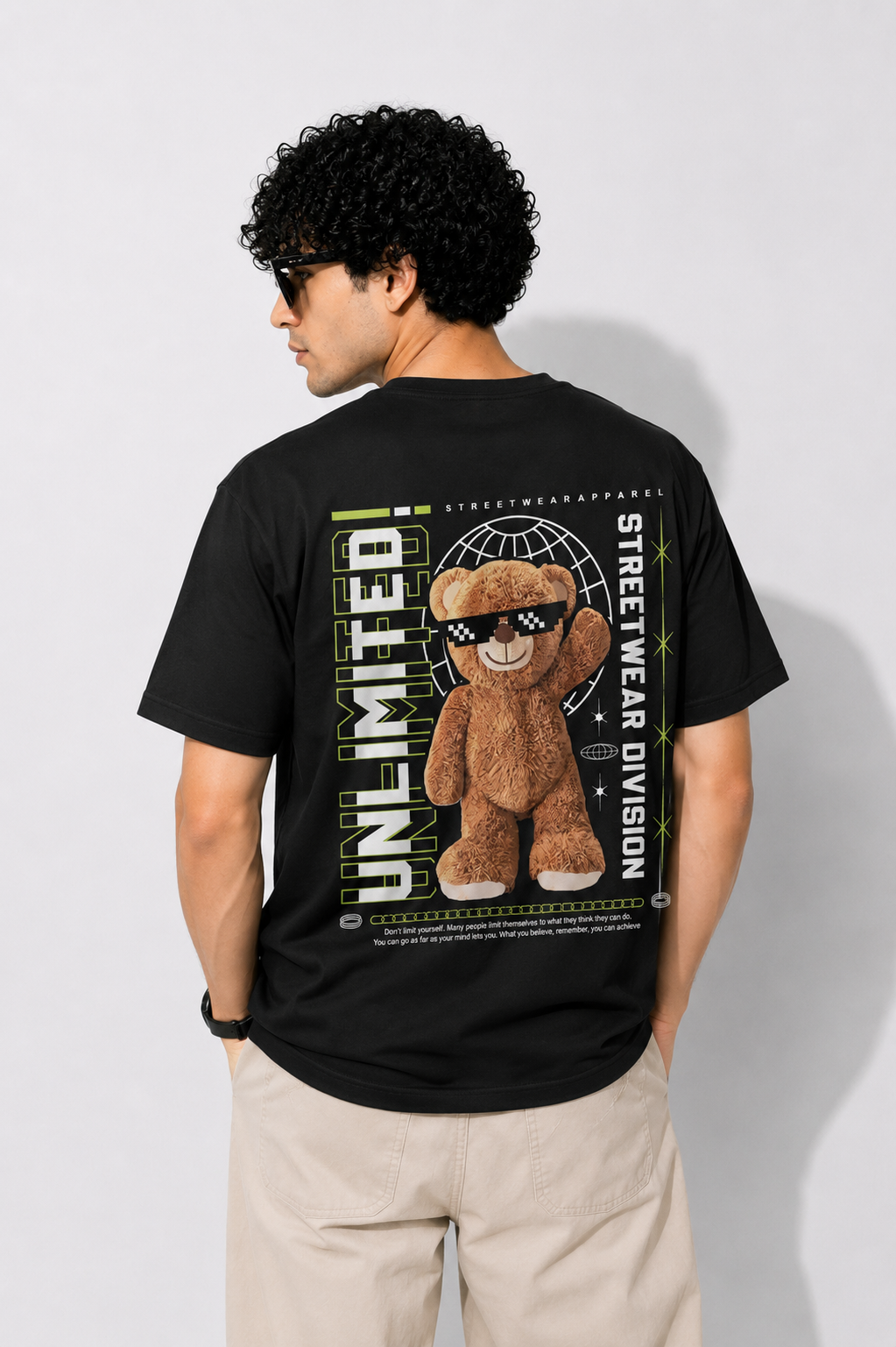Offline Teddy Back Print T-Shirt – Minimal Streetwear Oversized Tee