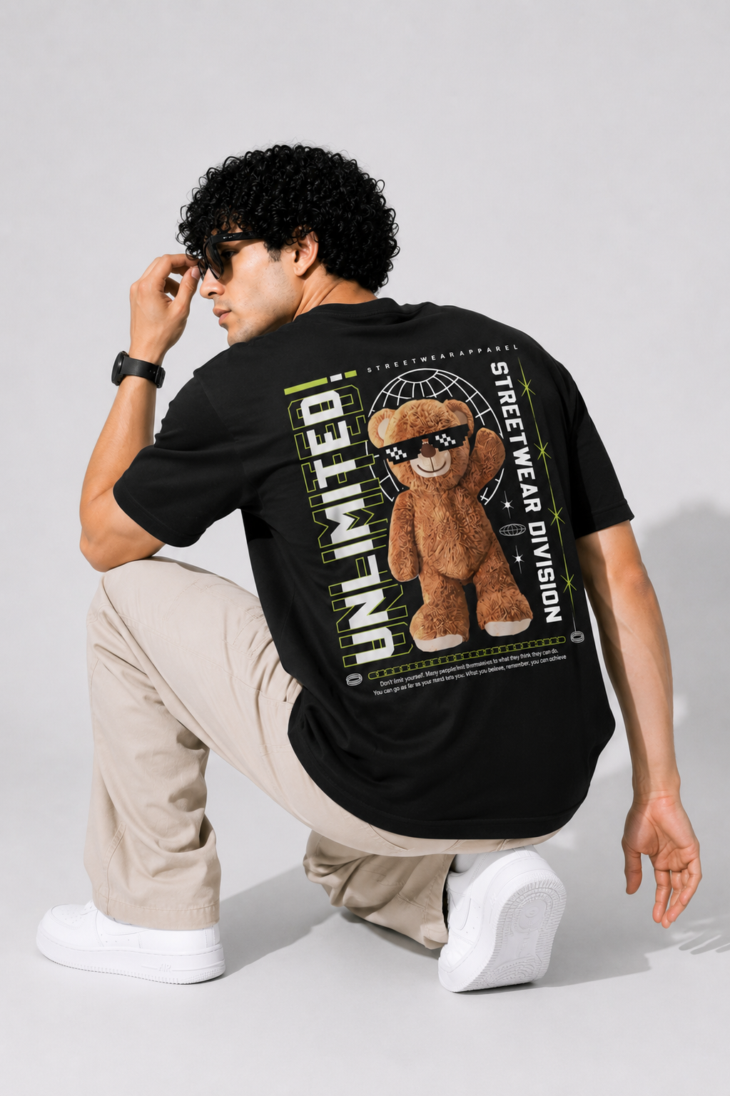 Offline Teddy Back Print T-Shirt – Minimal Streetwear Oversized Tee