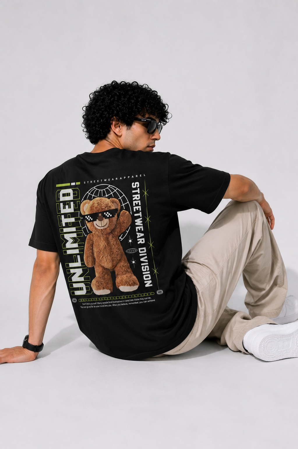Offline Teddy Back Print T-Shirt – Minimal Streetwear Oversized Tee