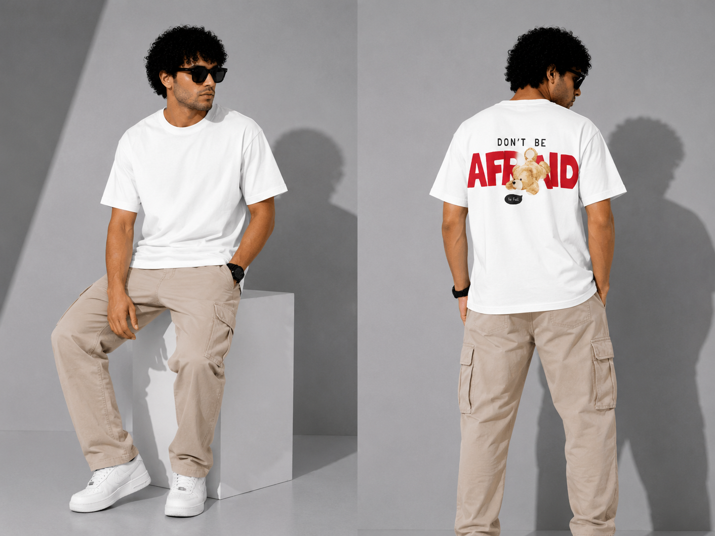 Don’t Be Afraid Oversized T-Shirt – Minimal Streetwear Back Print Tee