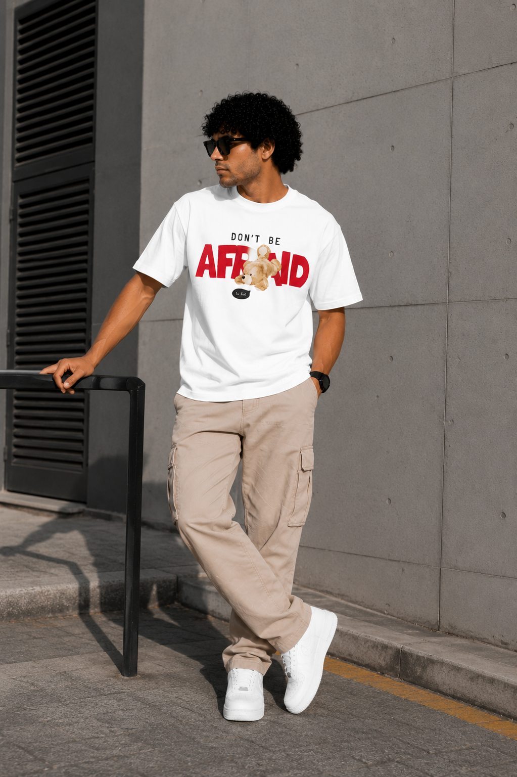 Don’t Be Afraid Oversized T-Shirt – Minimal Streetwear Back Print Tee