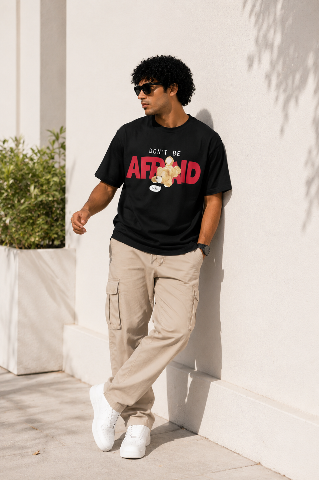 Don’t Be Afraid Graphic Oversized T-Shirt – Black Streetwear Teddy Print Tee