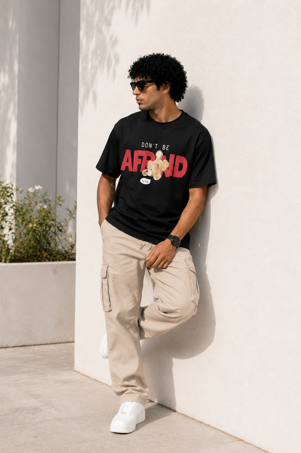 Don’t Be Afraid Graphic Oversized T-Shirt – Black Streetwear Teddy Print Tee
