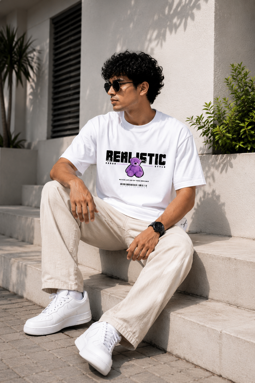 Realistic Teddy Graphic Oversized T-Shirt – White Urban Streetwear Tee