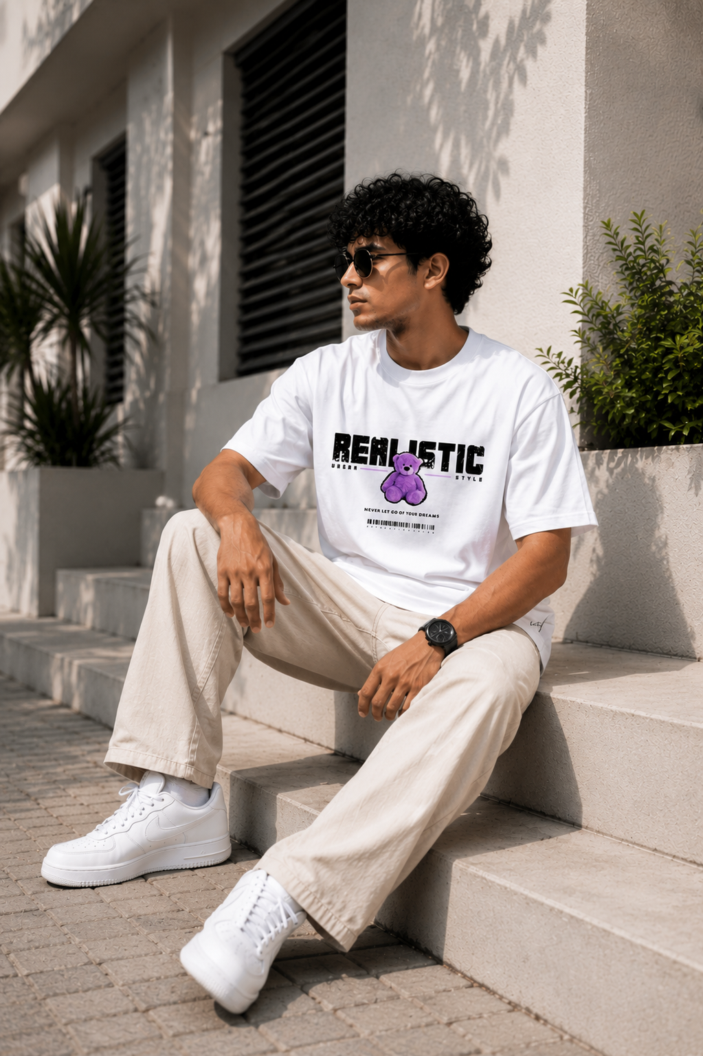 Realistic Teddy Graphic Oversized T-Shirt – White Urban Streetwear Tee