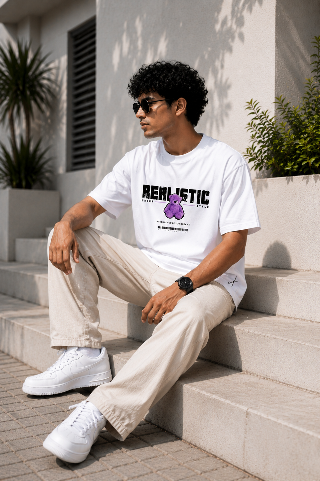 Realistic Teddy Graphic Oversized T-Shirt – White Urban Streetwear Tee
