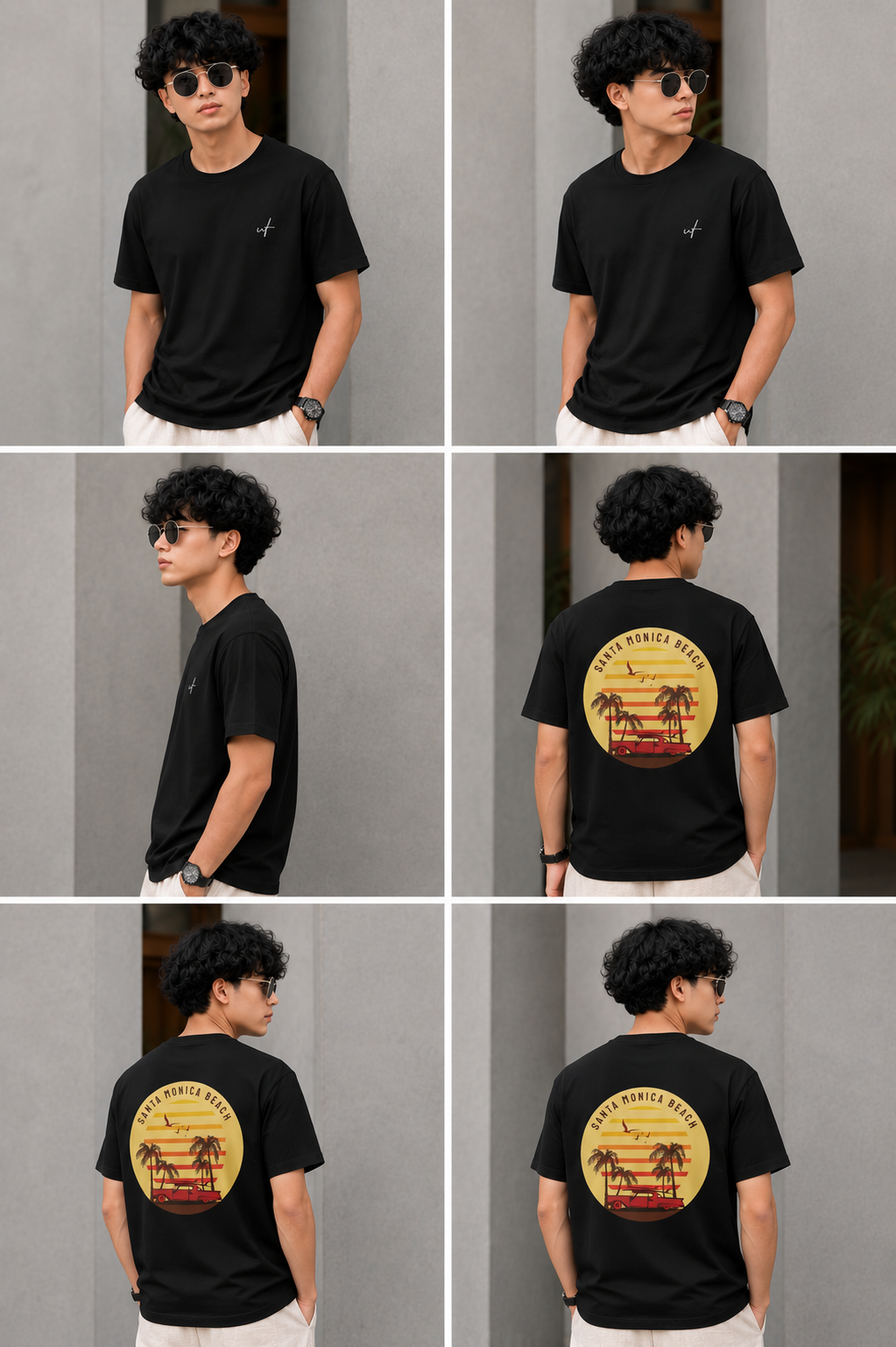 Black Oversized Santa Monica Beach Graphic T-Shirt for Men – Retro Summer Streetwear Tee