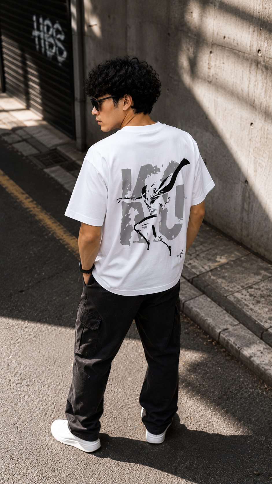 White Oversized Samurai Graphic T-Shirt for Men – Japanese Anime Streetwear Back Print Tee